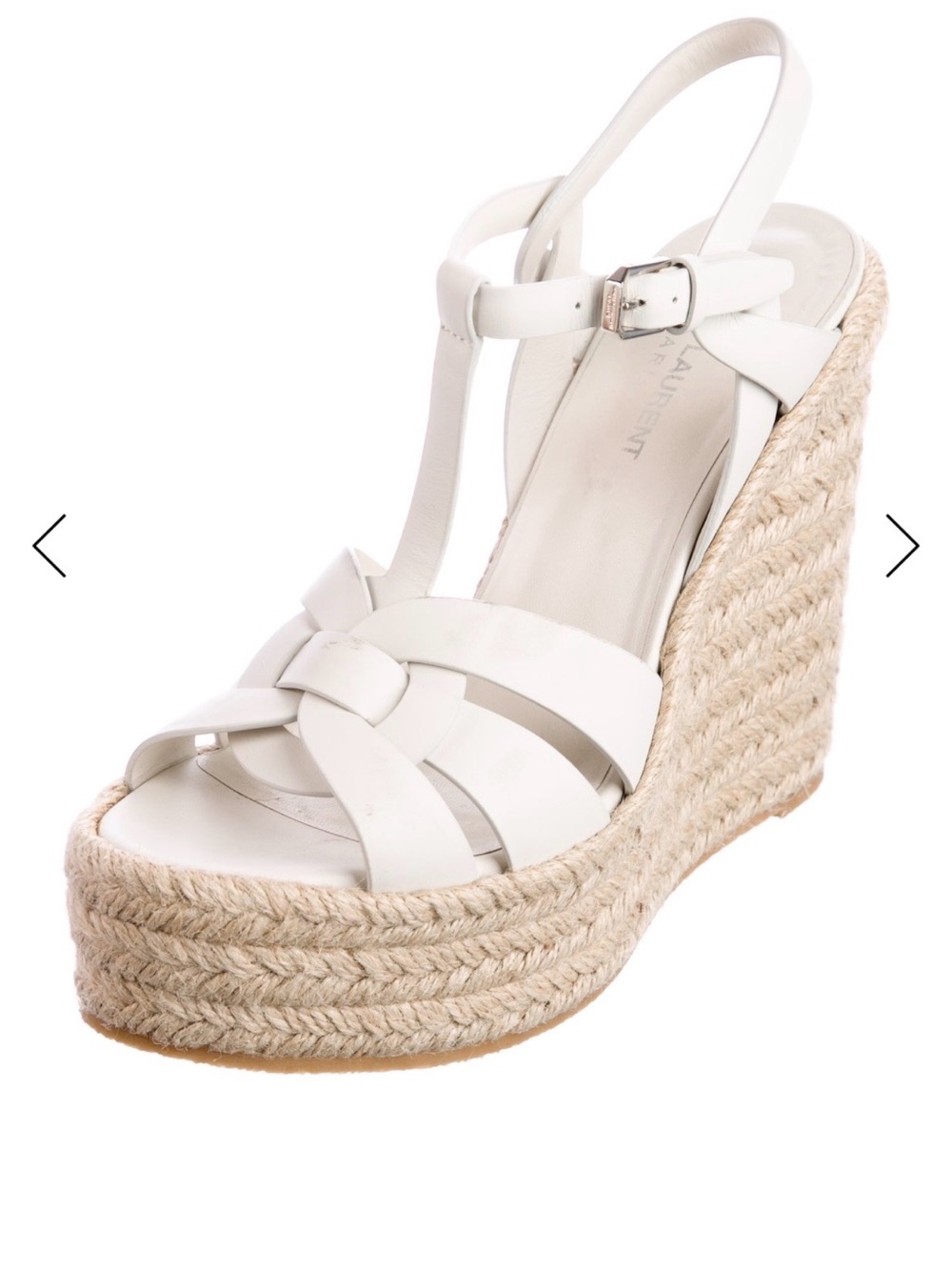 Saint Laurent Cream Leather Espadrille Wedge Sandals - Picture 4 of 6